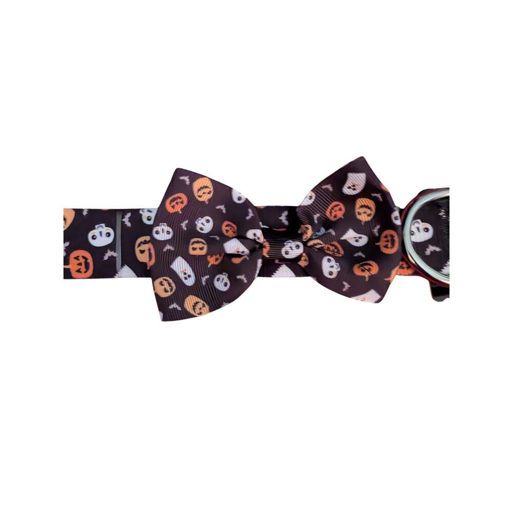 Halloween-themed dog collar with a bow tie.